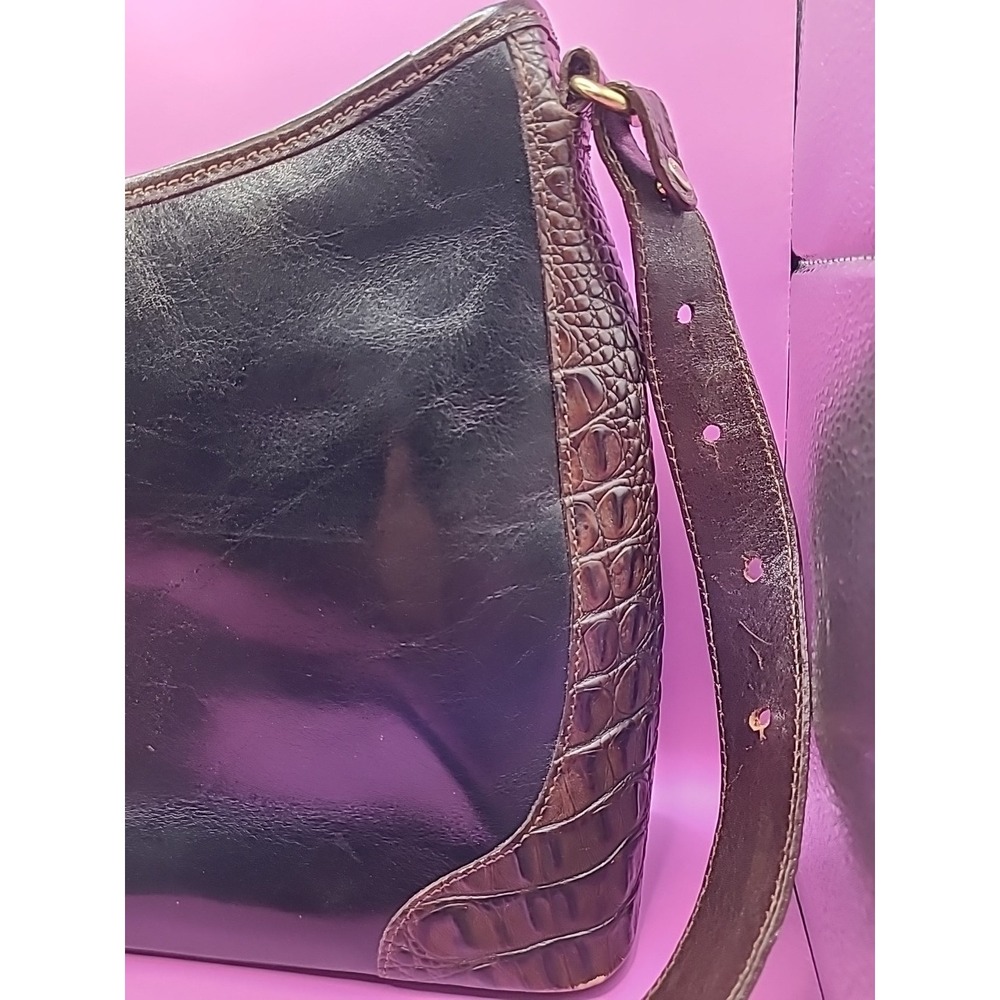 Vintage Brahmin Black And Brown Crocodile Leather Shoulder Handbag Crossbody - Picture 4 of 16